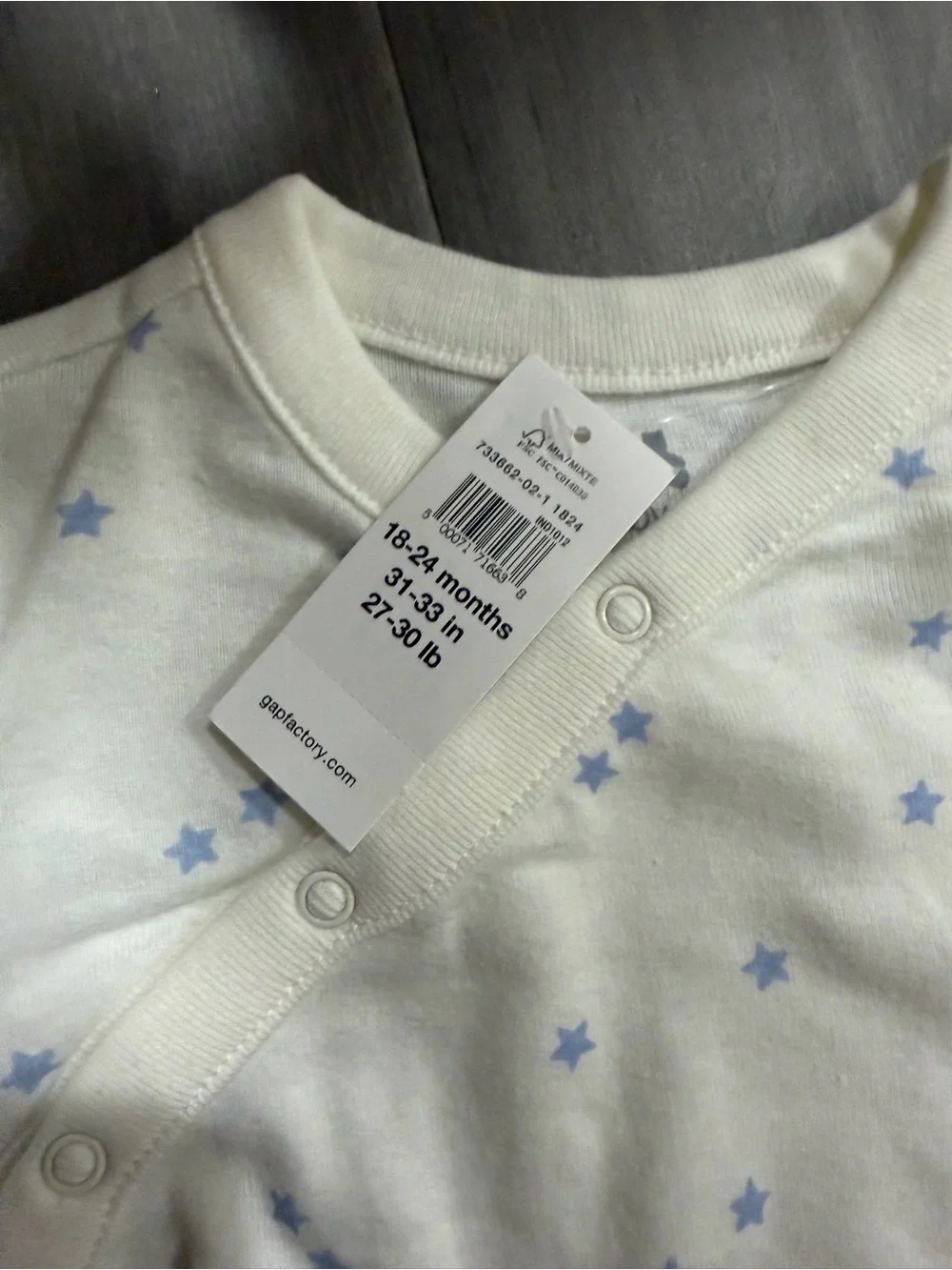 GAP Cream Long-Sleeve Baby One-Piece with Blue Star Print